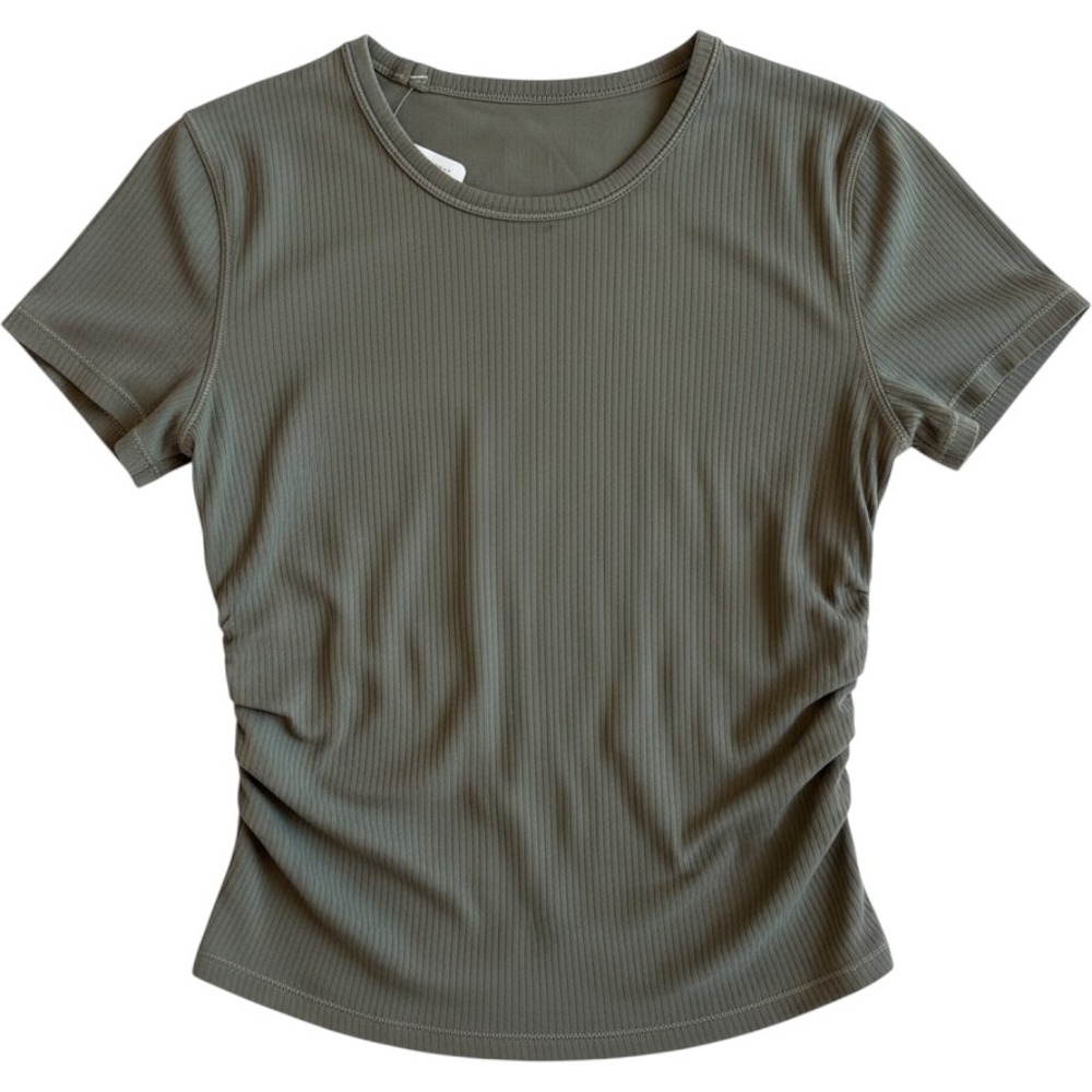 Lululemon All It Takes Short Sleeve Ribbed Cinch Side Tee Olive Green Sz 4